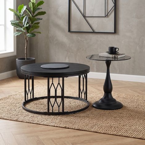 Runder Couchtisch 70 cm mit MDF-Holzoptikplatte und schwarzem Metallgestell OKMYHOME (1/5)