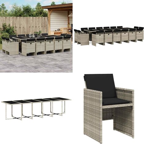 17-tlg. Garten-Essgruppe mit Kissen Hellgrau Poly Rattan - Gartentisch - Esstisch - Gartenmöbel - Outdoor Möbel - Terrassenmöbel - Home & Living (1/5)
