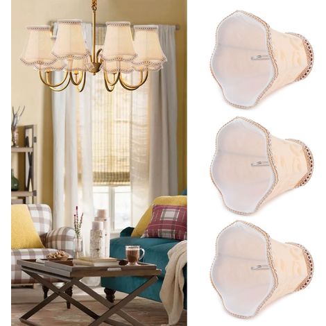 Lot de 3 abat-jour modernes E14 à clipser en tissu pour lustre, couleur abricot, idéaux pour hôtels, karaokés et clubs. (1/5)
