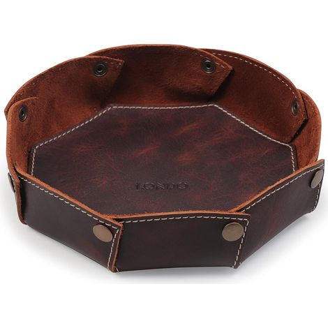 Organisateur Rond en Cuir Véritable – Boîte de Rangement Pratique pour Portefeuilles, Montres, Clés, Pièces de Monnaie, Téléphones Portables et Accessoires de Bureau (1/5)