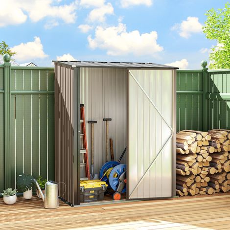 Porte-outils pour abri de jardin en acier - 161,5x94,5x196cm - abri à outils avec pêne dormant - marron