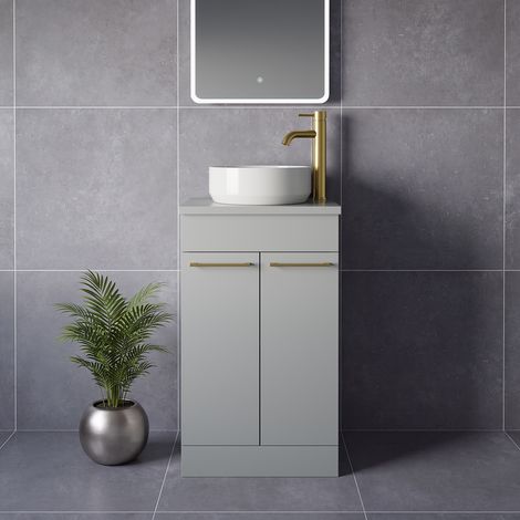 Napoli 390 Gloss Grey Pearl 500mm 2 Door Vanity Unit for Countertop Basins - 500mm - Brushed Brass 160mm Handle