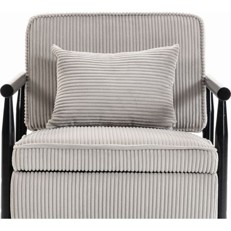 Sillón auxiliar de terciopelo gris claro con estructura de madera y cojín lumbar MODENUIT (1/5)