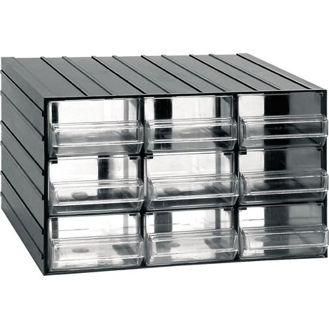 Unidad de almacenamiento modular de plástico L 382 x P 290 x H 230 mm con 9 cajones transparentes (1/4)