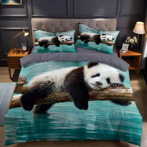 Vert Émeraude Housse de Couette 90x190 cm Enfant Panda Animalier Parure de Lit Microfibre pour Adulte, Adolescents, Garçons et Filles, Décoration de Chambre - 90 x 190 cm (1/5)