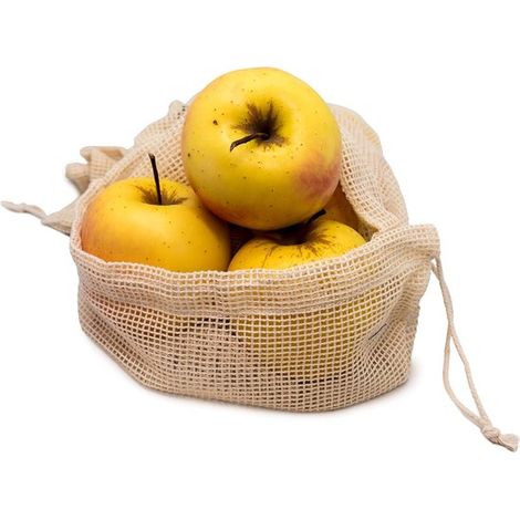 Set di 3 sacchetti in rete di cotone per frutta e verdura, riutilizzabili ed ecologici, 25×30 cm.