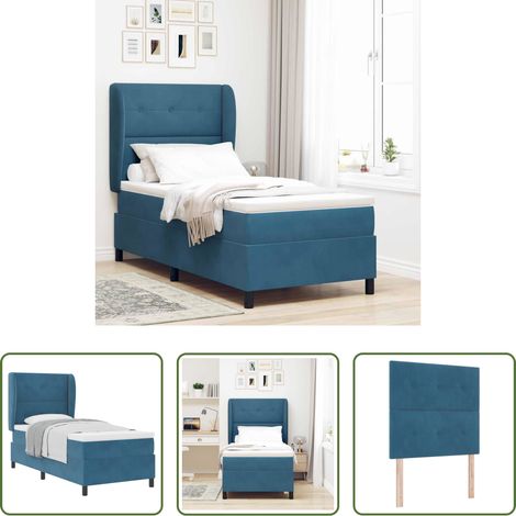 Matelas à ressorts ensachés - Lit à ressorts avec matelas Bleu foncé 200 x 80 cm Velours (1/5)
