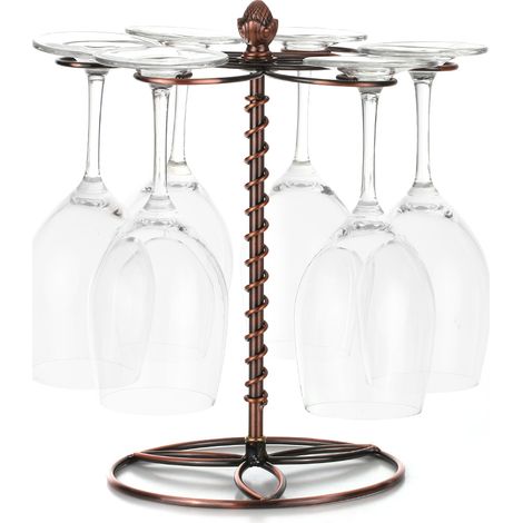 Porte-verres à vin, égouttoir à verres à vin rouge, support pour 6 verres à pied, présentoir de rangement, support à verres à vin autoportant (1/5)