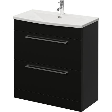 Napoli 390 Matt Black 800mm 2 Drawer Vanity Unit with Arc Basin - 800mm - Chrome 480mm Handle