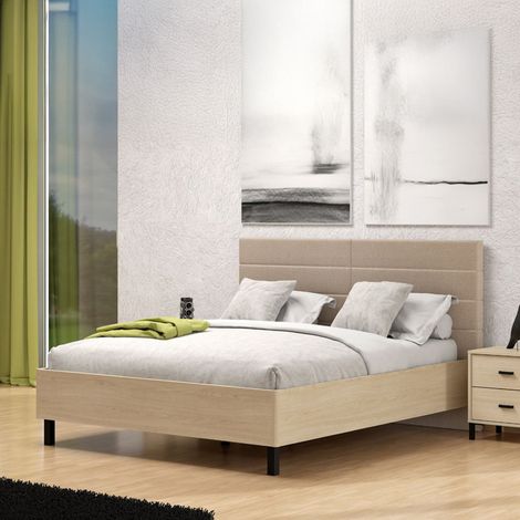 Cama Doble Circeo, Cabecera Acolchada, Acolchado, Tamaño de Colchón 180x200 cm, Roble Marrón (1/5)
