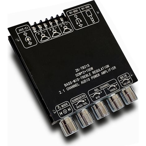 Amplificateur audio Bluetooth 2.1 canaux TB21S, module carte stéréo sans fil, 2x20W+40W, pour enceintes DIY, haut-parleurs voiture, faible consommation, avec connectique facile. (1/5)