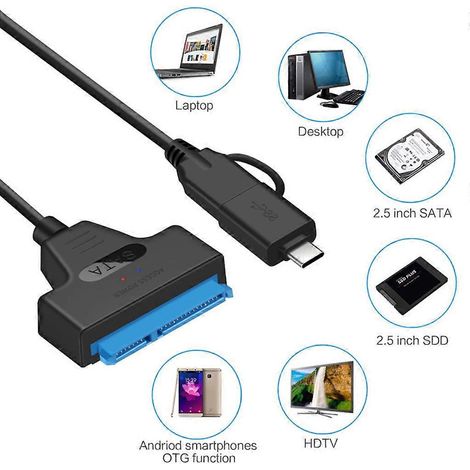 Adaptateur de câble pour lecteur/convertisseur de disque dur externe HDD/SSD 2,5" (1/4)