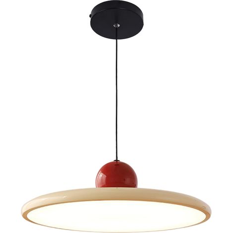 Suspension Moderne UFO – Lampe Suspendue LED 24W Dimmable,Hauteur Réglable avec 3 Températures de Couleur,Luminaire en Acrylique et Métal pour Salle à Manger,Salon,Café (Jaune café + rouge) (1/5)