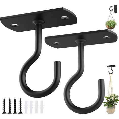 Crochets de suspension pour plafond (2 pièces, 6,35 cm) – Conviennent pour les plantes, les luminaires, les pots de fleurs, les lanternes, noirs (1/5)