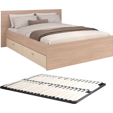 Letto con 2 cassetti 160 x 200 cm Naturale e beige + Rete - VELONA (1/5)