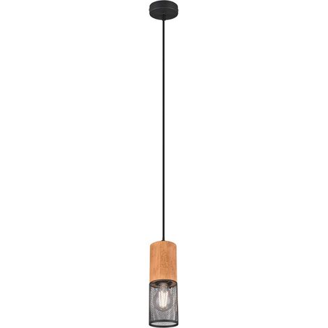 Suspension, métal noir mat, bois, 1 ampoule E27 non incluse, couleur bois (1/5)