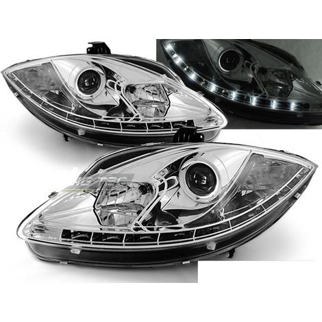 Paire de feux phares Seat Leon / Altea / Toledo 05-09 Daylight led chrome-27361790 (1/2)