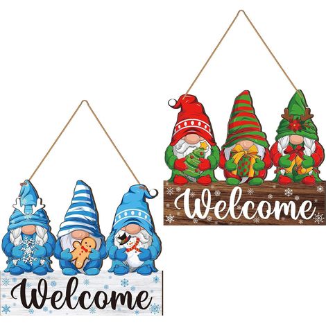Plaques de Porte de Noël en Bois - Lot de 2 Panneaux Décoratifs Créatifs - Décoration de Porte d'Entrée et Intérieure - Éléments d'Ambiance de Noël (1/5)