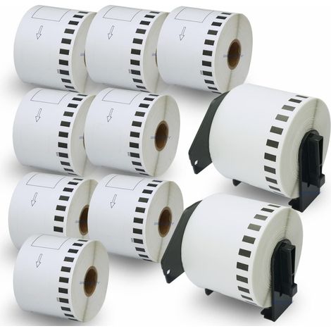 10 DK-22205 Compatible Continuous Paper Roll, 62mm x 100ft, 10 Labels for QL Label Printers (2 Reusable Fixers) (1/5)