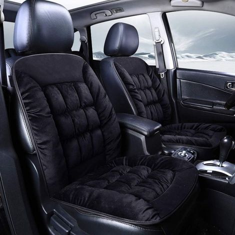 1 pcs Housse de Siege Voiture Universelle Ensemble de Housses Siège Auto Universel pour Les sièges Avant Siège épaissie en Peluche Voiture Coussin (Noir) (1/5)