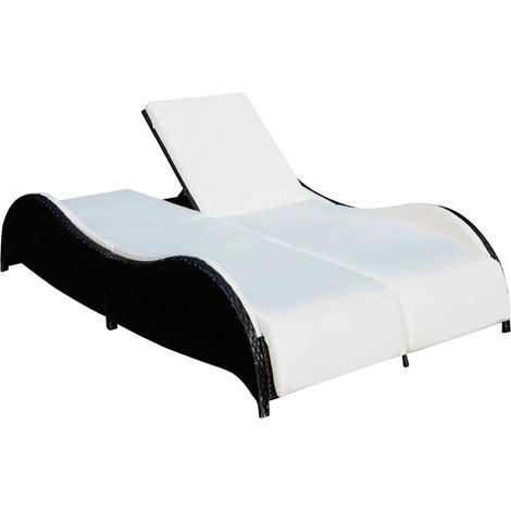 Lettino Prendisole Sdraio Doppio con Cuscino in Polyrattan Nero (1/5)
