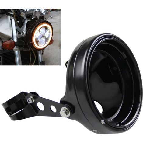 Cuvelage Optique 7" - Aluminium - Phare Rond - Noir Satiné - Avec Fixations Phare moto