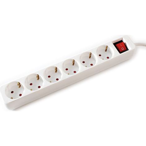 VALUE REGLETA DE ENCHUFES DE 6 VÍAS CON INTERRUPTOR, BLANCO, 3 M