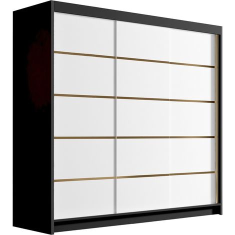 Armario Closico 185, Negro + Blanco, 215x200x58cm, Puertas de armario: Correderas, Número de estantes: 0