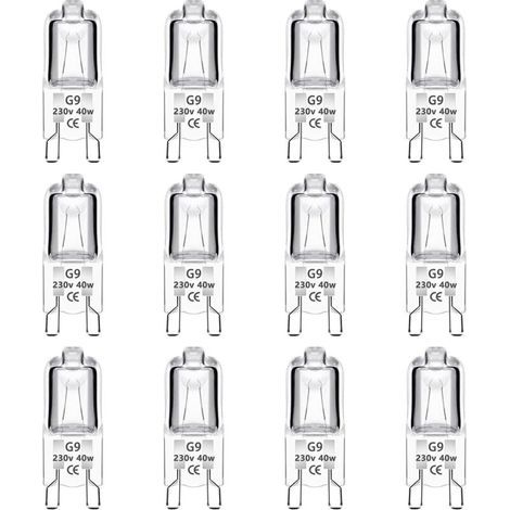 12er-Pack G9-Halogenlampen, 40 W, 230 V, dimmbar, 0–100 %, 480 lm, warmweiß (2700 K), G9-Sockel, flimmerfrei, für Backöfen, Kronleuchter, Gartenleuchten und Schrankbeleuchtung