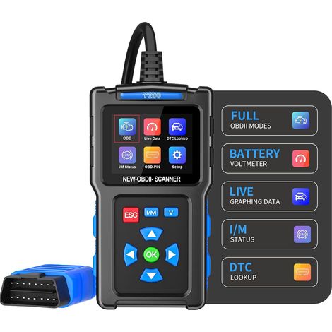 OBD2-Autodiagnosetool, T200 OBD2-Mehrmarken-OBDII-Scanner-Motorsystemdiagnosetool, kompatibel mit Benzinfahrzeugen mit OBD2-Protokoll (1/5)