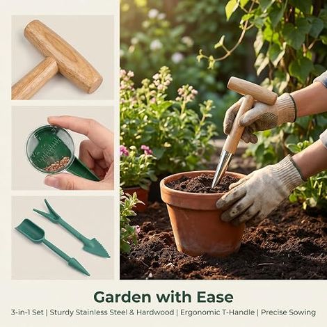 Plantoir à bulbes pointu, plantoir à main en acier inoxydable, outil de jardinage avec manche pour jardins, plantation de bulbes, graines et plantes herbacées, pour passionnés de jardinage