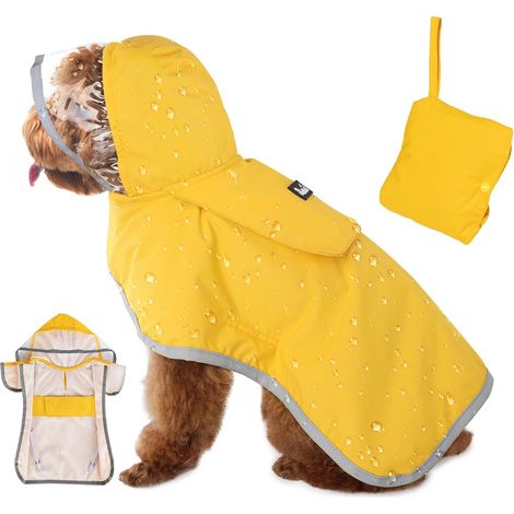 Imperméable pour chien TuseRxln - Imperméable - Extérieur en polyester imperméable / Intérieur en maille respirante - 1 pièce - Pour chiens par temps de pluie - Jaune (1/5)