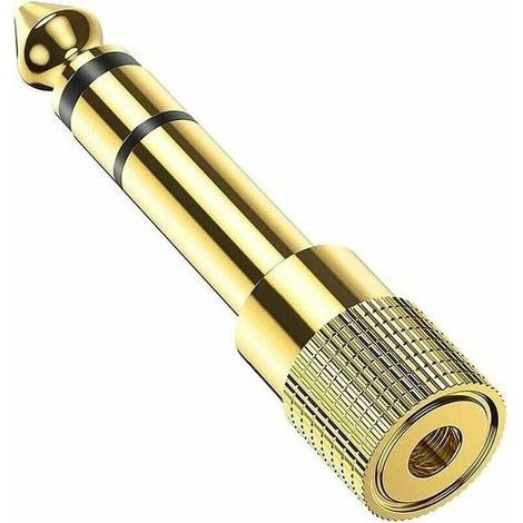 1PC Adaptateur Jack 6.35 mm Mâle vers 3.5 mm Fem, Casque Prise Adaptateur Audio 6.35 3.5 Connecteur Stéréo Plaqué Or Convertisseur Prise Audio pour Mélangeur Audio/Piano électrique/Clavier (1/4)