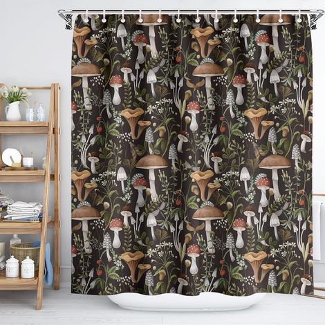 Lot de 12 rideaux de douche en tissu bohème William Morris rétro pour salle de bain, motif floral, moderne, esthétique, chic, 180 x 180 cm (1/5)