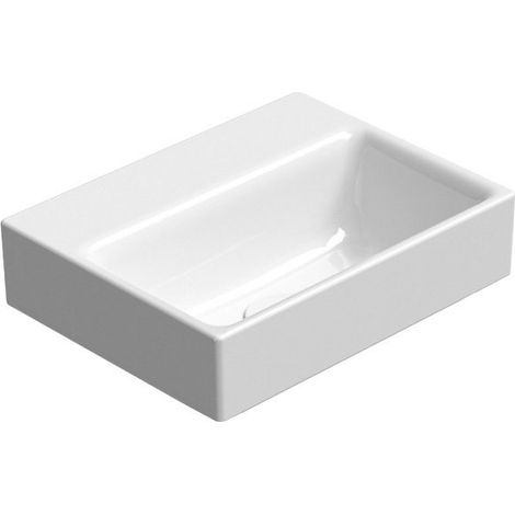 Lavabo en céramique NUBES 36x28cm, bord inférieur rainuré, sans trou pour robinetterie, blanc ExtraGlaze (1/5)