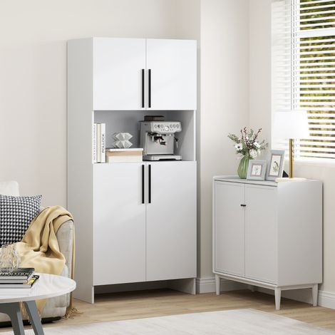Küchenschrank – 79 x 40 x 175 cm – Schrank mit Einlegeböden, Regalen und Ablage für Mikrowelle – Spanplatten, weiß