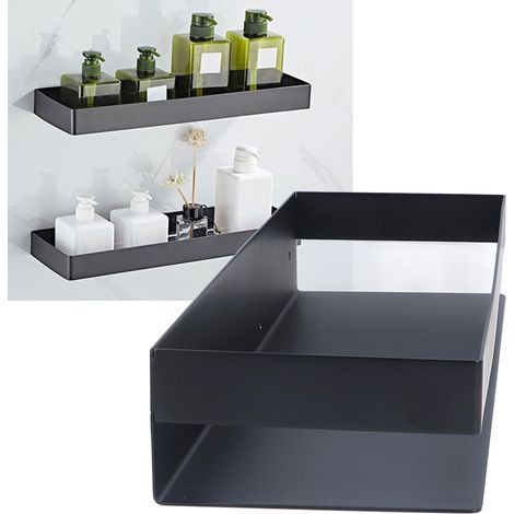 Étagère Murale pour Salle de Bain 40 cm Style Moderne Simple Inoxydable Anticorrosion Étanche Noire Mate pour Cuisine ou Chambre (1/5)