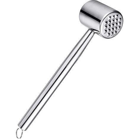 Mazo de carne con superficie lisa y estriada para golpear - Utensilio de cocina de acero inoxidable de 26,5 cm (1/5)