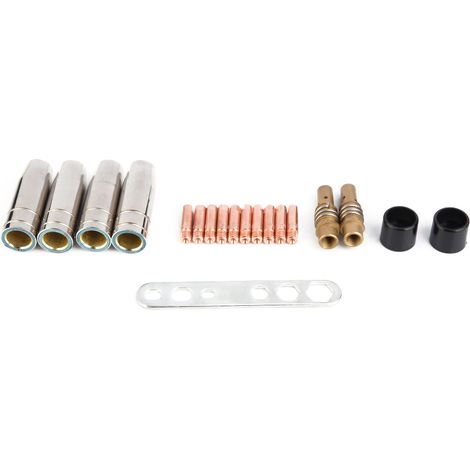 Jeu de 19 pièces embouts de contact MIG/MAG 0,8 mm + buse de gaz pour torche Binzel 15AK, kit soudure professionnel, consommables de rechange. (1/5)