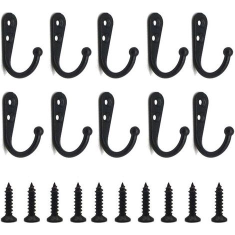 Lot de 20 crochets muraux noirs avec vis pour suspendre les clés de serviette de peignoir de poche pour gagner de la place (1/5)