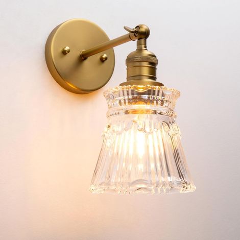 Vintage Industriel Applique Murale E27 Luminaires Intérieur Abat-jour en Verre à Rayures Pétales Lampe Murale pour Salon,Chambre,(Antique) (1/5)