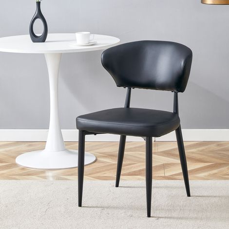 Chaise de salle à manger noire minimaliste et ergonomique, dossier incurvé, design confortable, pour une nouvelle expérience d’assise alliant praticité et simplicité. Lot de 2 chaises. (1/5)