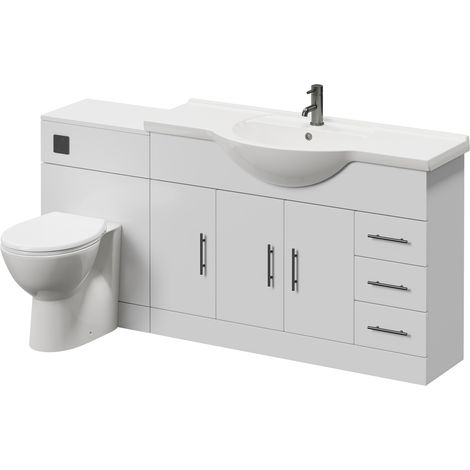 Alexander James Gloss White 1700mm 3 Door Vanity Unit Toilet Suite - 1700mm - Gunmetal Grey 96mm Bar HandleJames Toilet Pan and Seat
