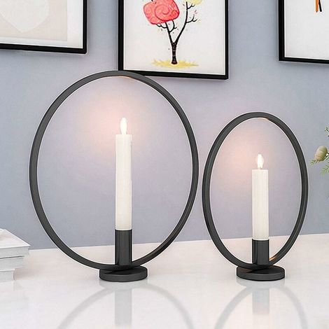 Set of 2 Round Wrought Iron Candle Holders for Valentine's Day, Christmas, Wedding, Dinner Table Decoration, Black (1/5)