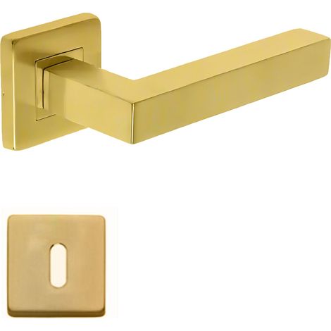 Coppia di maniglie KLOSE besser rosette Square NELLY in acciaio inox 304 PVD -ORO  +1 Coppia di rose con foro per la chiave