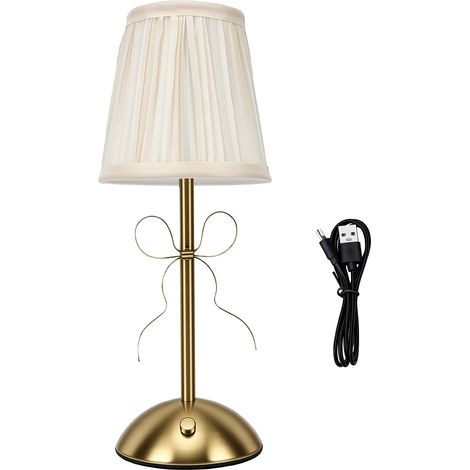 Lampe de table en forme d'arc, commande tactile, 3 températures de couleur, abat-jour en tissu, rechargeable par USB, sans fil, veilleuse LED pour chambre ou bureau. (1/5)
