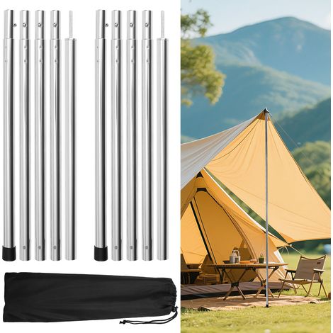 TolleTour Tettuccio per tenda da esterno in alluminio 2 m Argento, 2 pezzi, riutilizzabile, con borsa per il trasporto, per campeggio Argento