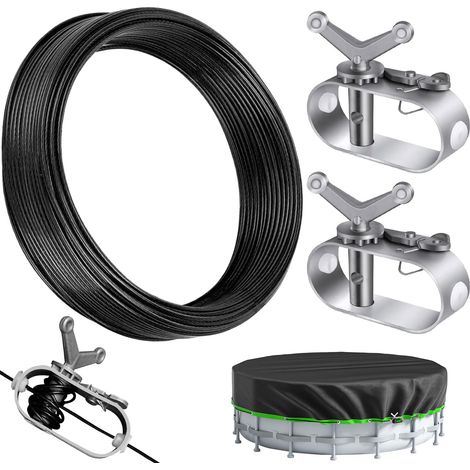 Câble de serrage pour bâche de piscine - Longueur : 31 m - Avec 2 tendeurs pour bâche de piscine - Tendeur - Câble métallique pour bâche de piscine (1/5)
