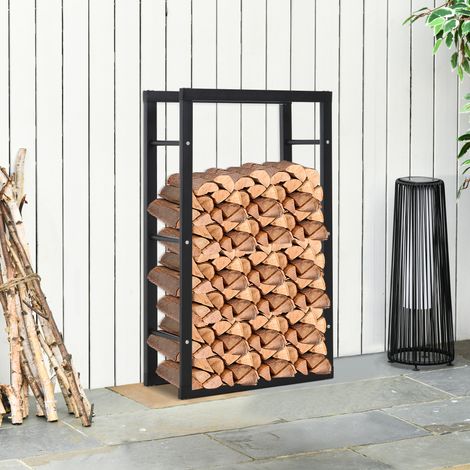 Étagère à bûches Métal 60 x 25 x 100 cm Étagère à bûches Aide à empiler Cadre en acier jusqu‘à 100 kg Support à bûches Extérieur Étagère à bûches Étagère à bûches pour jardin Terrasse Extérieur Noir (1/5)