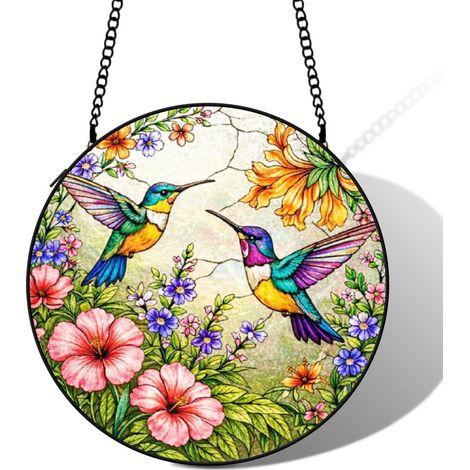 Suspension colibri vitrail attrape-soleil 25 cm décoration fenêtre oiseau lumineux cadeau femme (1/5)